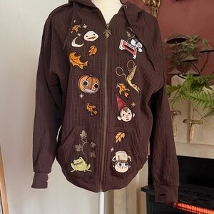 Rare Over the garden wall sold out whimsical Brown Hoodie with Cartoon Patches